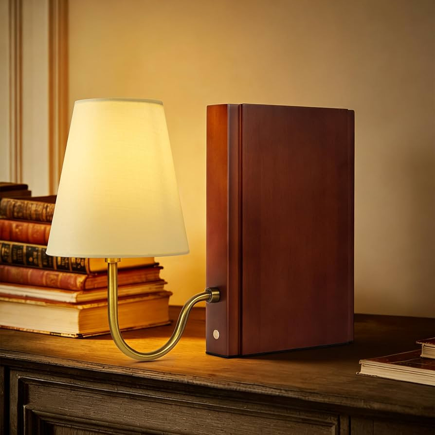 AELS Wooden Bookshelf Lamp with Bulb, Table Lamp with Linen Shade, 3-Color Dimmable Touch Control... | Amazon (US)