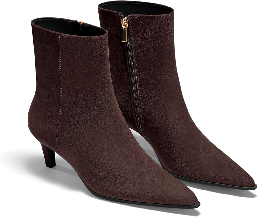 Coutgo Ankle Boots for Women Kitten Low Heel Pointed Toe Booties Side Zipper Fall Shoes | Amazon (US)