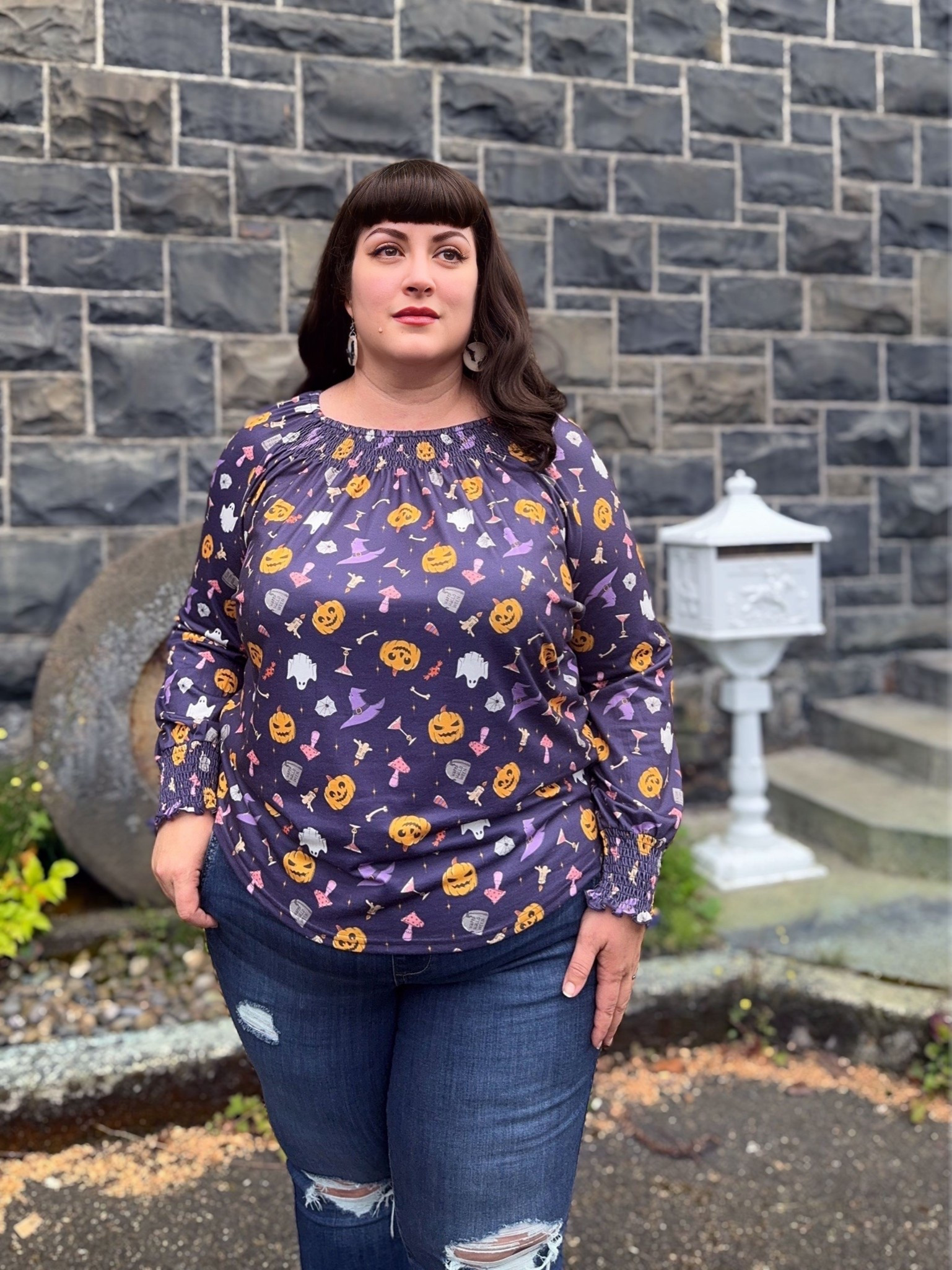 Plus size Halloween blouse with pumpkin, ghost, witch’s hats, martinis and mushroom print

#LTKHalloween #LTKSeasonal #LTKPlusSize
