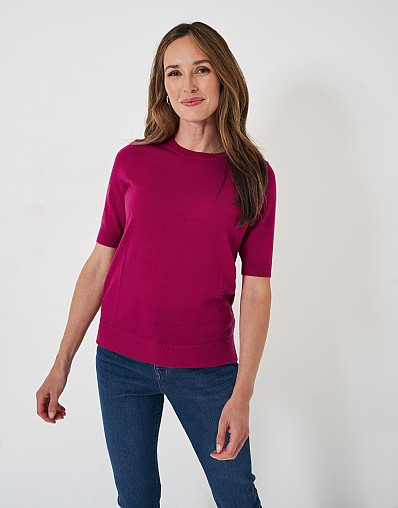 Short Sleeve Jumper with Merino Wool in Pink | Crew Clothing (UK)