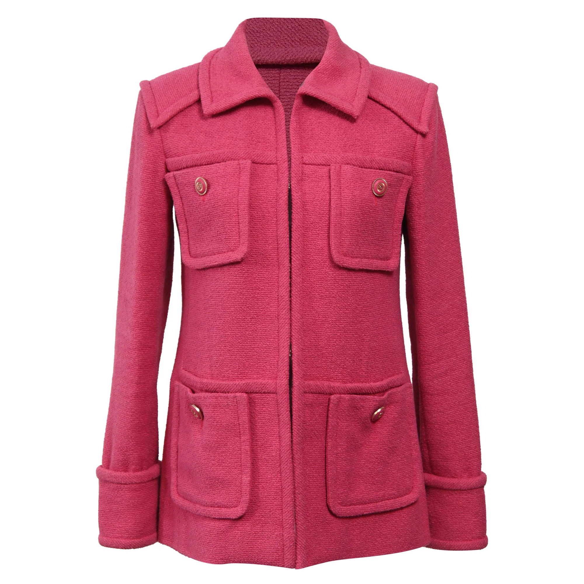 Chanel Four-Pocket Hook and Eye Jacket in Pink Cotton Tweed | Shop Simon