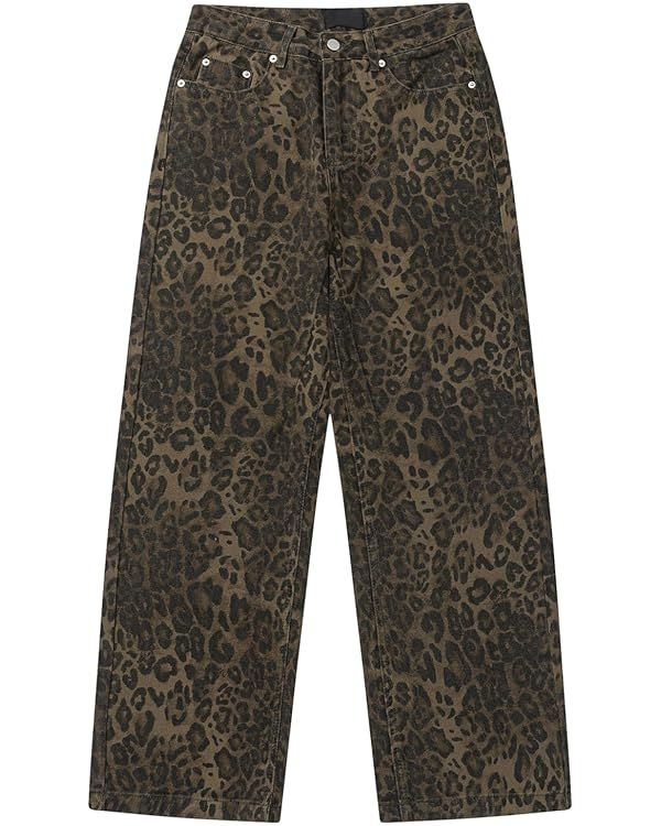 Y2k Jeans Cheetah Print Jeans Oversized Wide Leg High Waisted Cargo Pants Leopard Print Pants for... | Amazon (US)