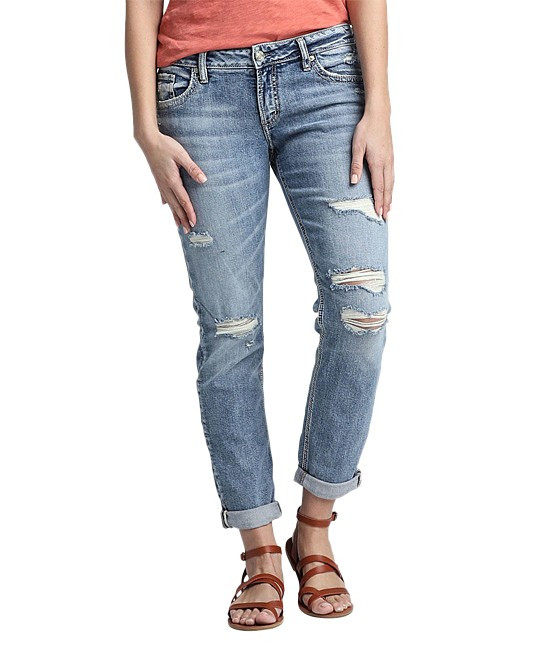 Silver Jeans Co. Women's Denim Pants and Jeans IND - Indigo Distressed Boyfriend Jeans - Women | Zulily