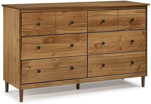 Walker Edison Wood Dresser Bedroom Storage Drawer Organizer Closet Hallway, 6 Drawer, Caramel | Amazon (US)