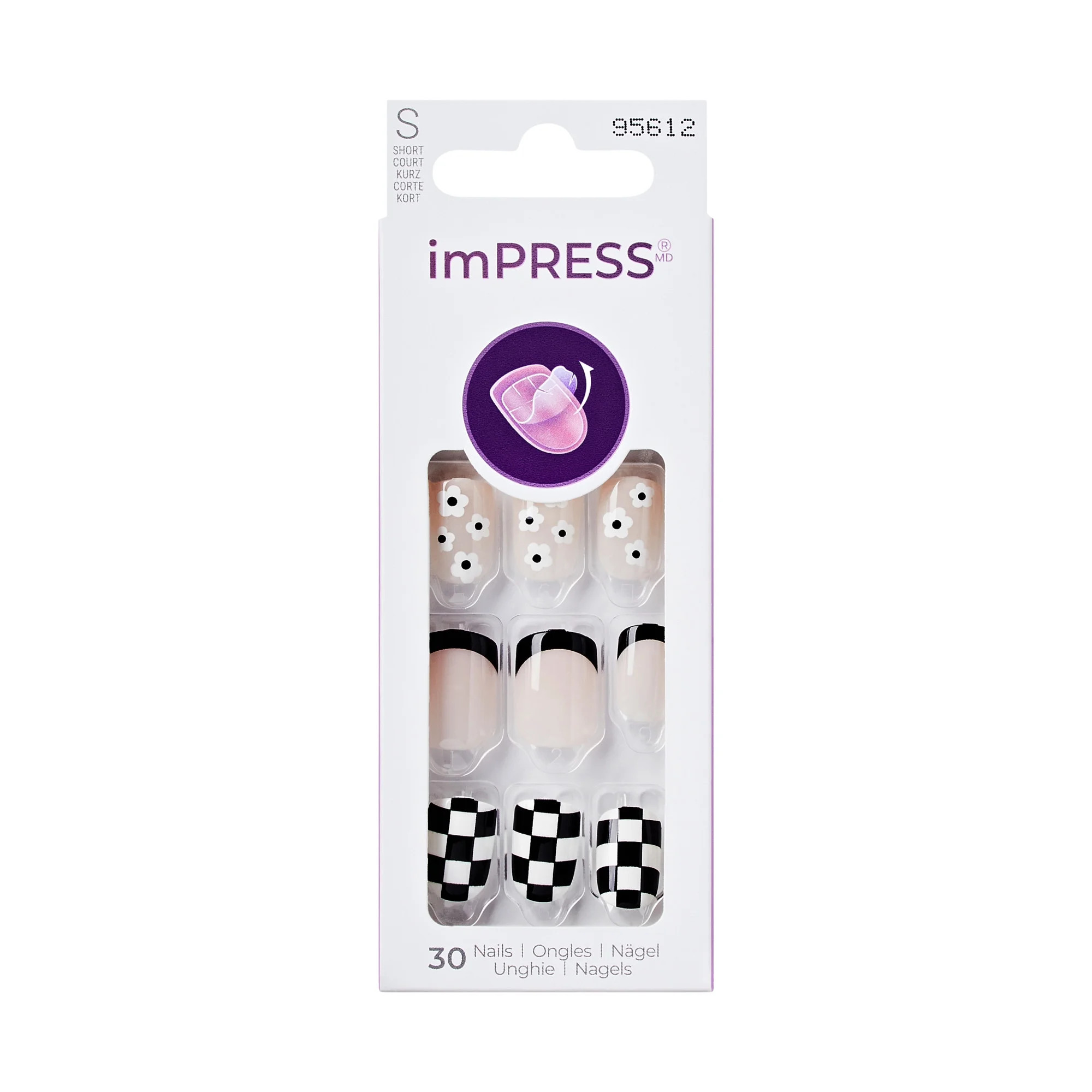 KISS imPRESS Design  Press on Nails, Into The Warmth, Black, Short Squoval, 30 Count | Walmart (US)