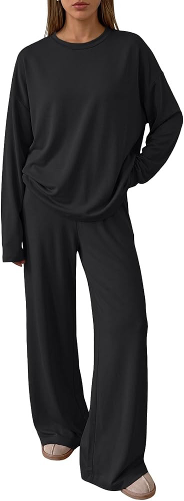 Trendy Queen Womens 2 Piece Fall Lounge Sets Oversized Tops Wide Leg Pants | Amazon (US)