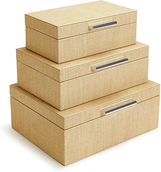 Two's Company Set of 3 Terra Cane Hinged Boxes with Lining | Amazon (US)