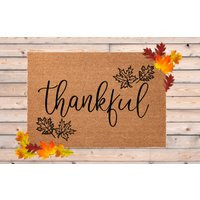 Thankful Fall Door Mat, Thanksgiving Outdoor Leaves Doormat, Coir Welcome Front Hostess Gift | Etsy (US)
