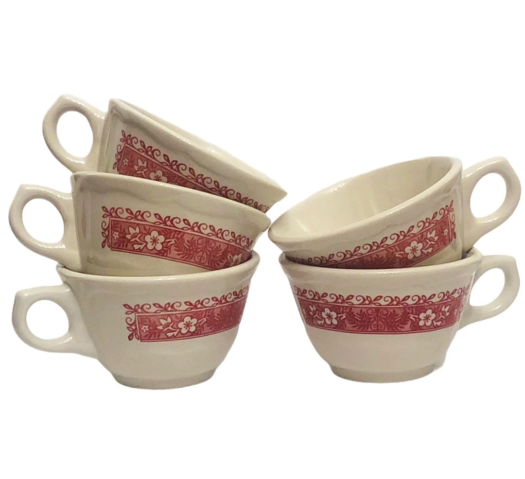 Vintage Syracuse China Restaurant Ware Coffee Mugs Strawberry Fields Teacups Red Flowers Pink Flo... | Etsy (US)