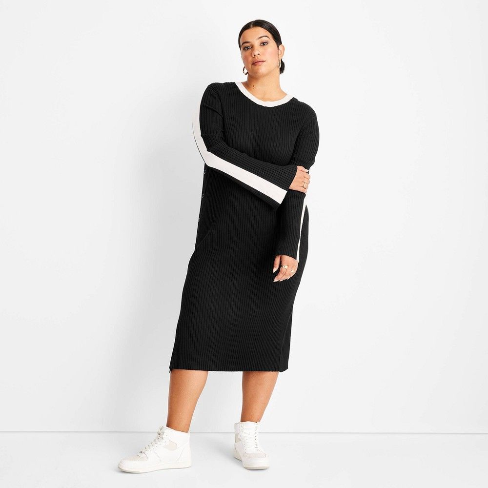 Women's Plus Size Ribbed Long Sleeve Side Button Sweater Dress - Future Collective with Kahlana Barf | Target