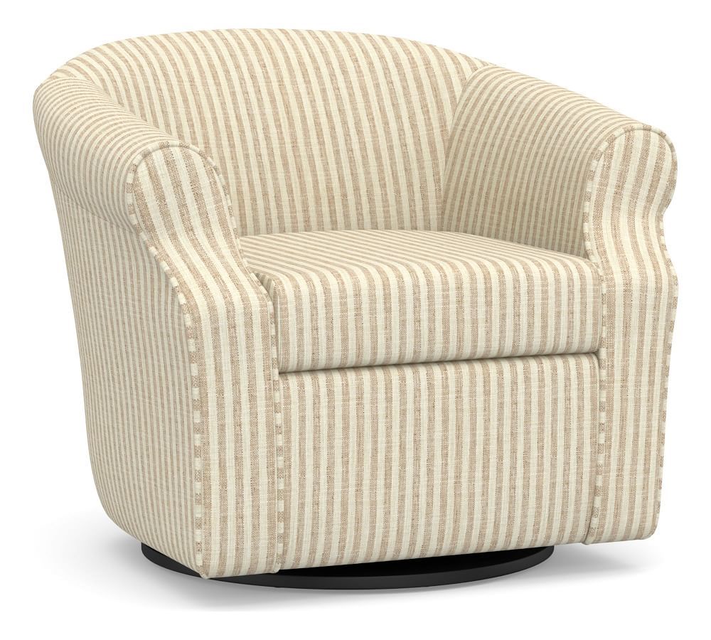 SoMa Lyndon Upholstered Swivel Armchair, Polyester Wrapped Cushions, Vintage Stripe Black/Ivory | Pottery Barn (US)