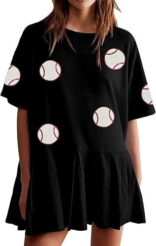 SUPEYA Baseball Shirts Women Baseball Mom T Shirt Dresses Baseball Sequin Graphic Dress Mini Dres... | Amazon (US)
