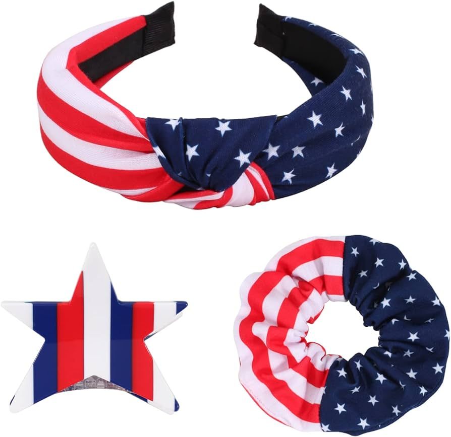 Twinfree USA Flag Hair Accesssory Red White and Blue Patriotic American Flag Headband Hair Scrunc... | Amazon (US)