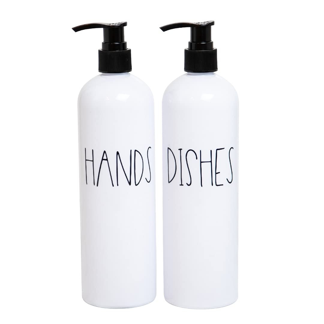 Heartland Lettering Hand and Dish Soap Dispenser Set for Kitchen, White Plastic Bottles, Farmhouse K | Amazon (US)