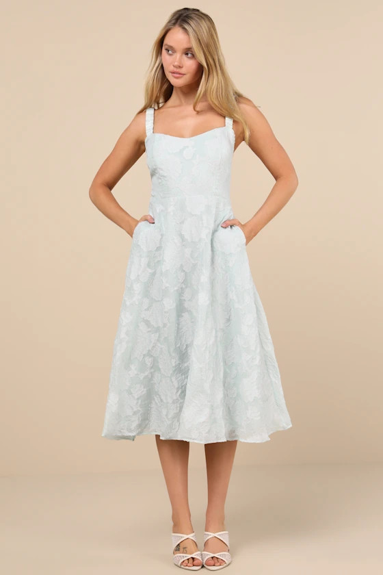 Pristine Muse Mint Green Jacquard Skater Midi Dress | Lulus