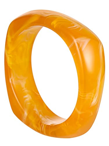 Long tiantian Acrylic Bangle Bracelet Chunky Bracelet for Women Colorful Irregular Resin Wristbands Retro Wide Geometric Plastic Bracelet for Girls(yellow) | Amazon (US)
