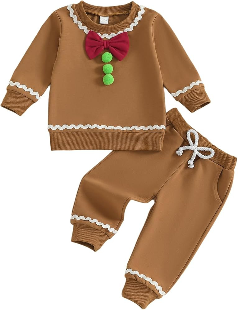 Toddler Baby Boy Girl Gingerbread Outfit Long Sleeve Sweatshirt and Pants Infant Newborn Christma... | Amazon (US)