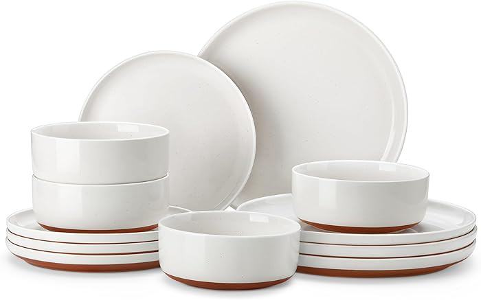 MALACASA Plates and Bowls Sets, 12 Pieces Modern Stoneware Dinnerware Set for 4 Kitchen Dinner Se... | Amazon (US)