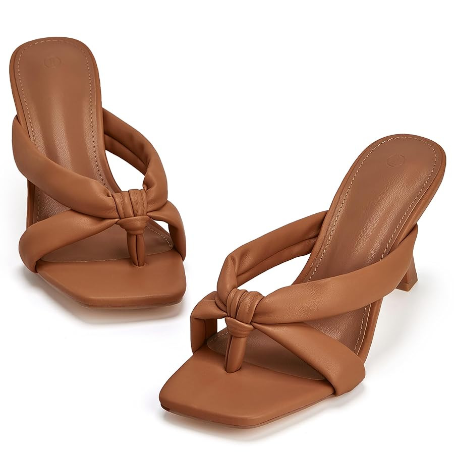 Coutgo Womens Thong Heels Mules Square Toe Heeled Flip Flops Mule Sexy Stiletto Dress Party Sanda... | Amazon (US)