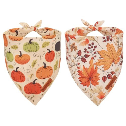 ADOGGYGO Fall Dog Bandana, Pumpkin Maple Leaf Autumn Thanksgiving Pet Scarf, Adjustable Fit Fall Bandanas for Small Dogs Pets (Small) | Amazon (US)