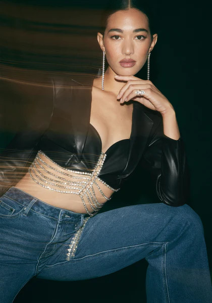 Vegan Leather Embellished Tailored Jacket | Bebe