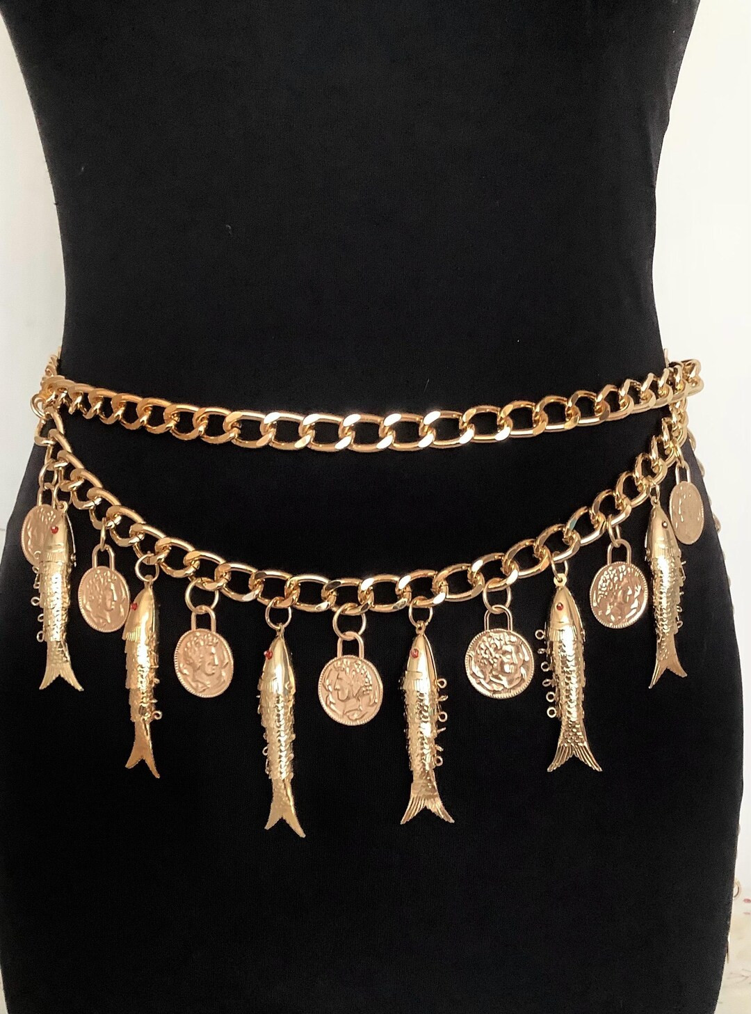 Gold Vintage Fish Chain Belt - Etsy | Etsy (US)