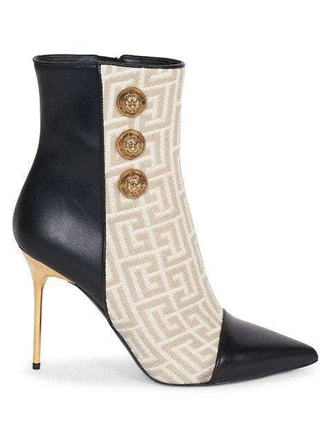 Roni Monogram Linen & Calfskin Ankle Boots | Saks Fifth Avenue