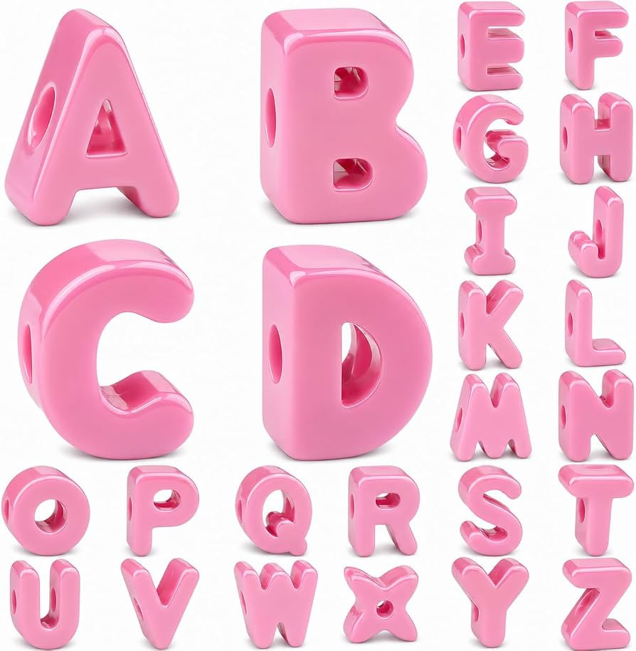 26 Pcs Cute Large Pink Letter Beads, 20mm Jumbo Square Acrylic Letter Beads, Big Letter Beads for... | Amazon (US)