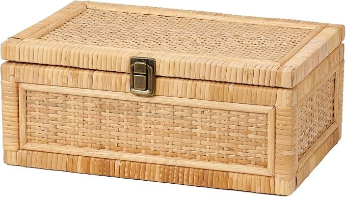 Rattan Box with Lid Decorative Natural Handmade Boho Rattan Baskets Woven Wicker Cane Bins Keepsa... | Amazon (US)