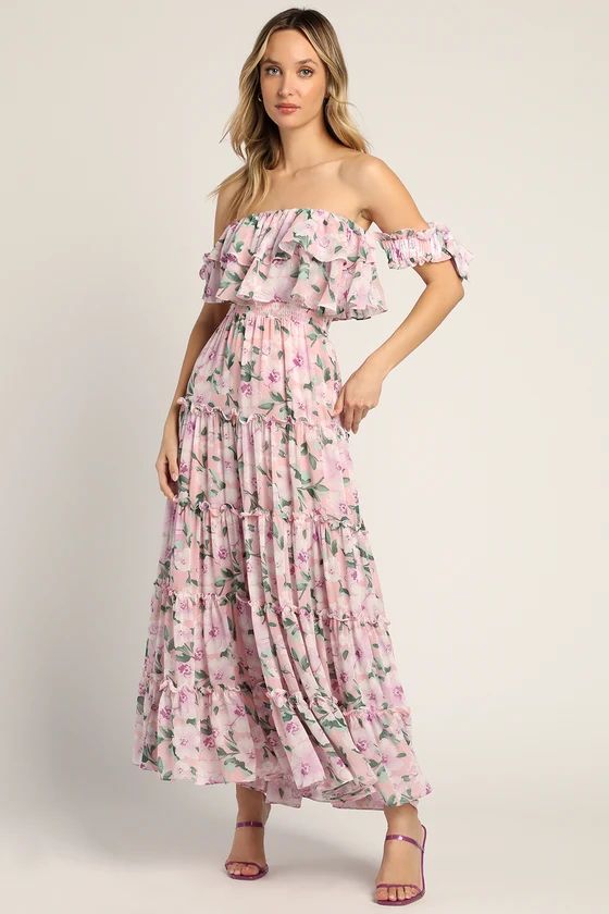 Chance for Us Blush Floral Off-the-Shoulder Ruffled Maxi Dress | Lulus (US)