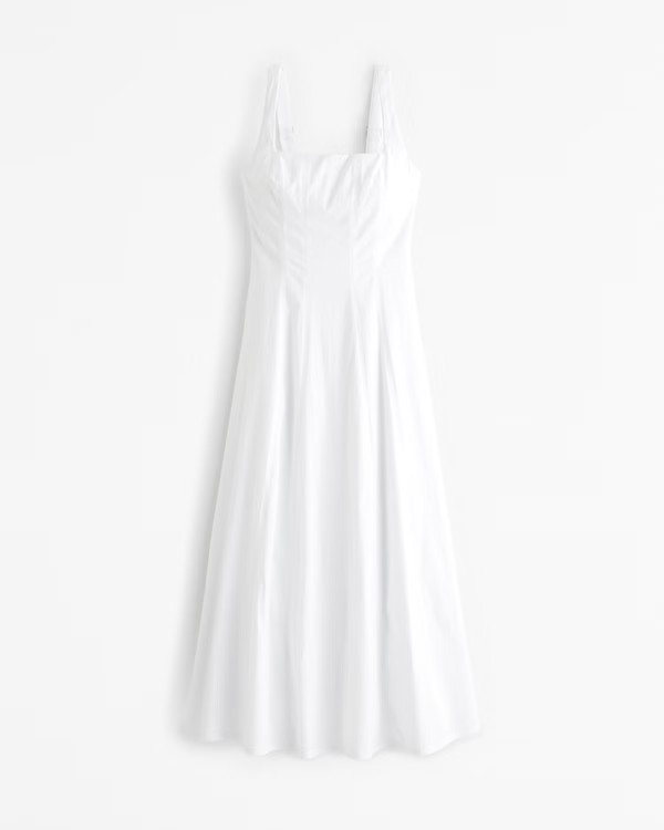 Women's Fit & Flare Stretch Midi Dress | Women's New Arrivals | Abercrombie.com | Abercrombie & Fitch (US)