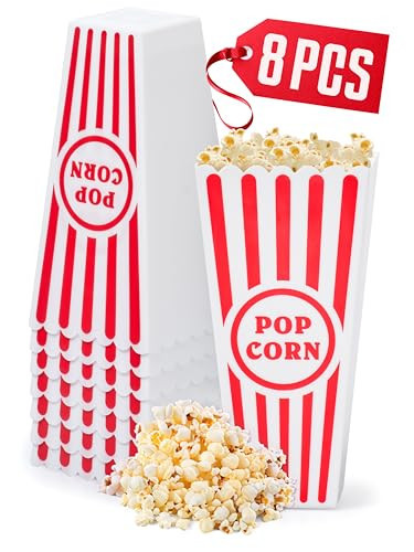 kedudes Popcorn Boxes Plastic Reusable - Grease-Proof Leak-Resistant - Red/White Popcorn Design - Popcorn Buckets - 8x2.4x4 inch - Rectangular Tall - 8 pack | Amazon (US)