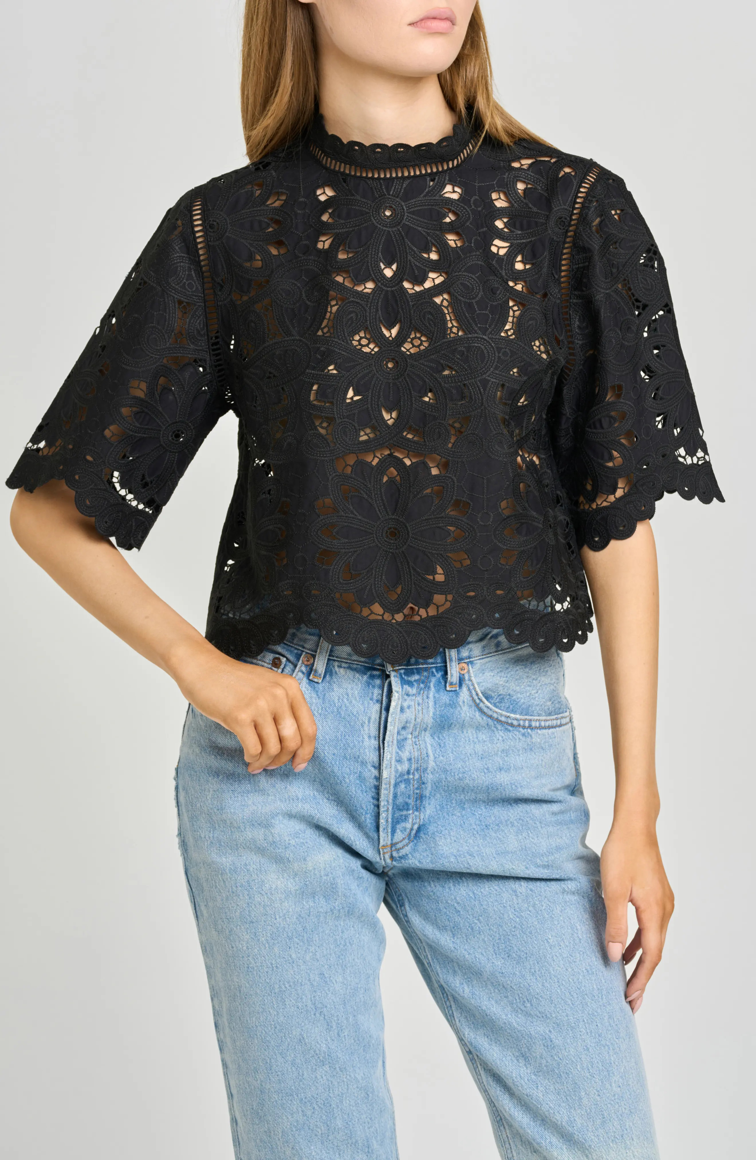 Mary Floral Embroidered Mock Neck Top (Women) | Nordstrom | Nordstrom