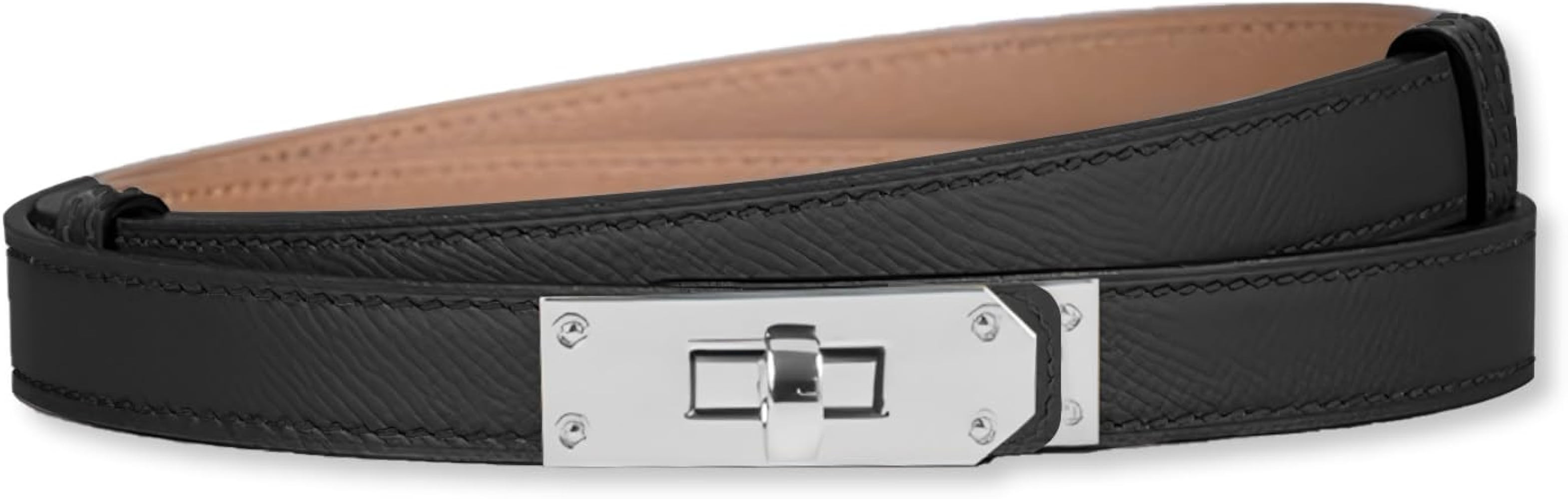 Women Skinny Leather Belt Solid Color Alloy Turn Lock Adjustable Waistband Thin Waist Belt For Dr... | Amazon (US)