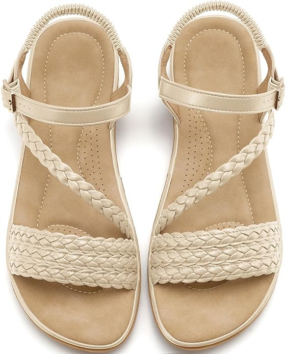 Aomigoct Dressy Womens Sandals Summer: Comfortable Strappy Flats Sandals Women - Casual Walking W... | Amazon (US)