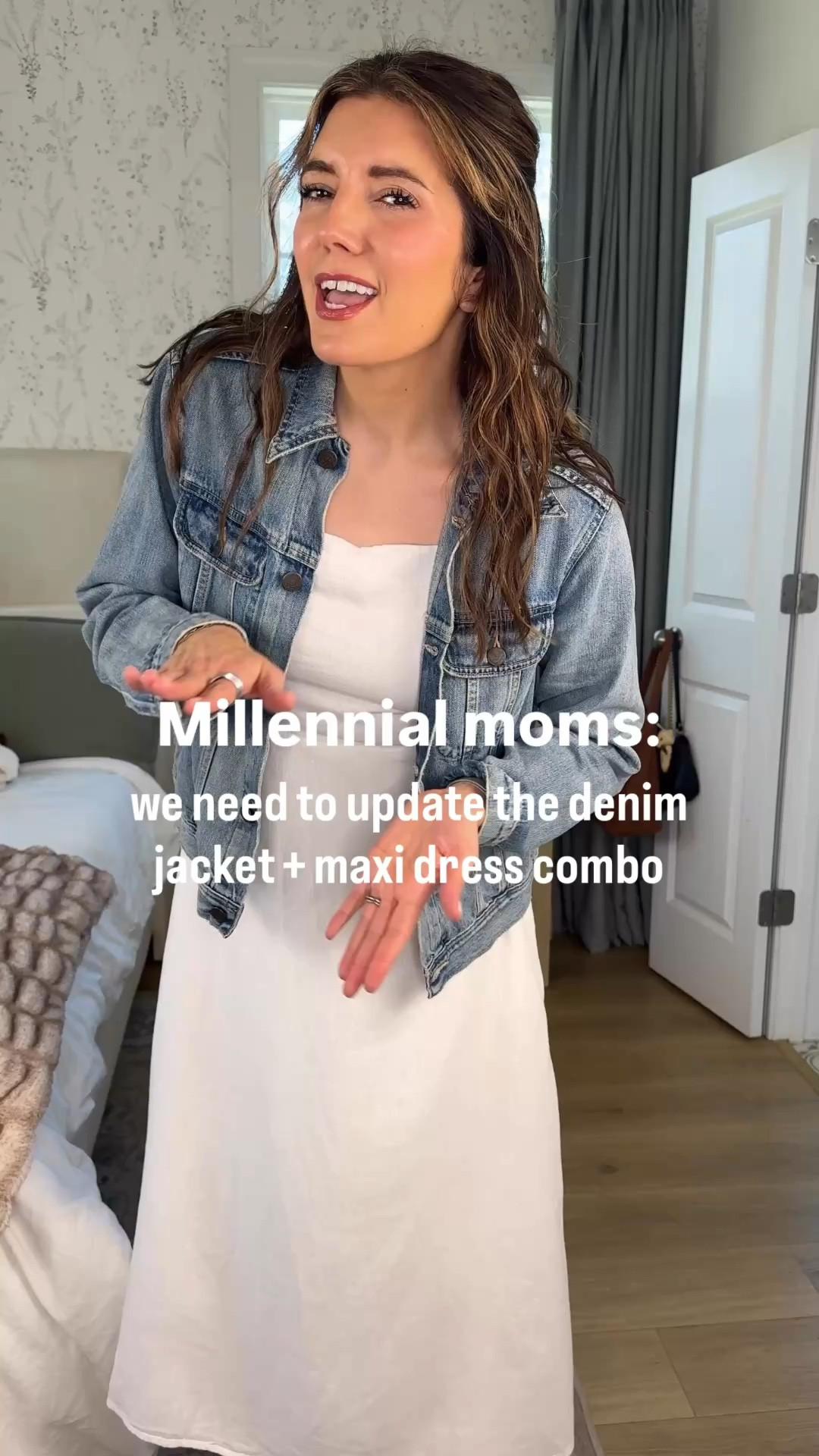Millennial mom outfit upgrade. What to wear instead of a denim jacket and dress for spring. I’m 5’7” in a small in the white linen dress. Medium cardigan, small navy blue sweater, XS denim shirt. 

#LTKOver40 #LTKmomlife #LTKTall