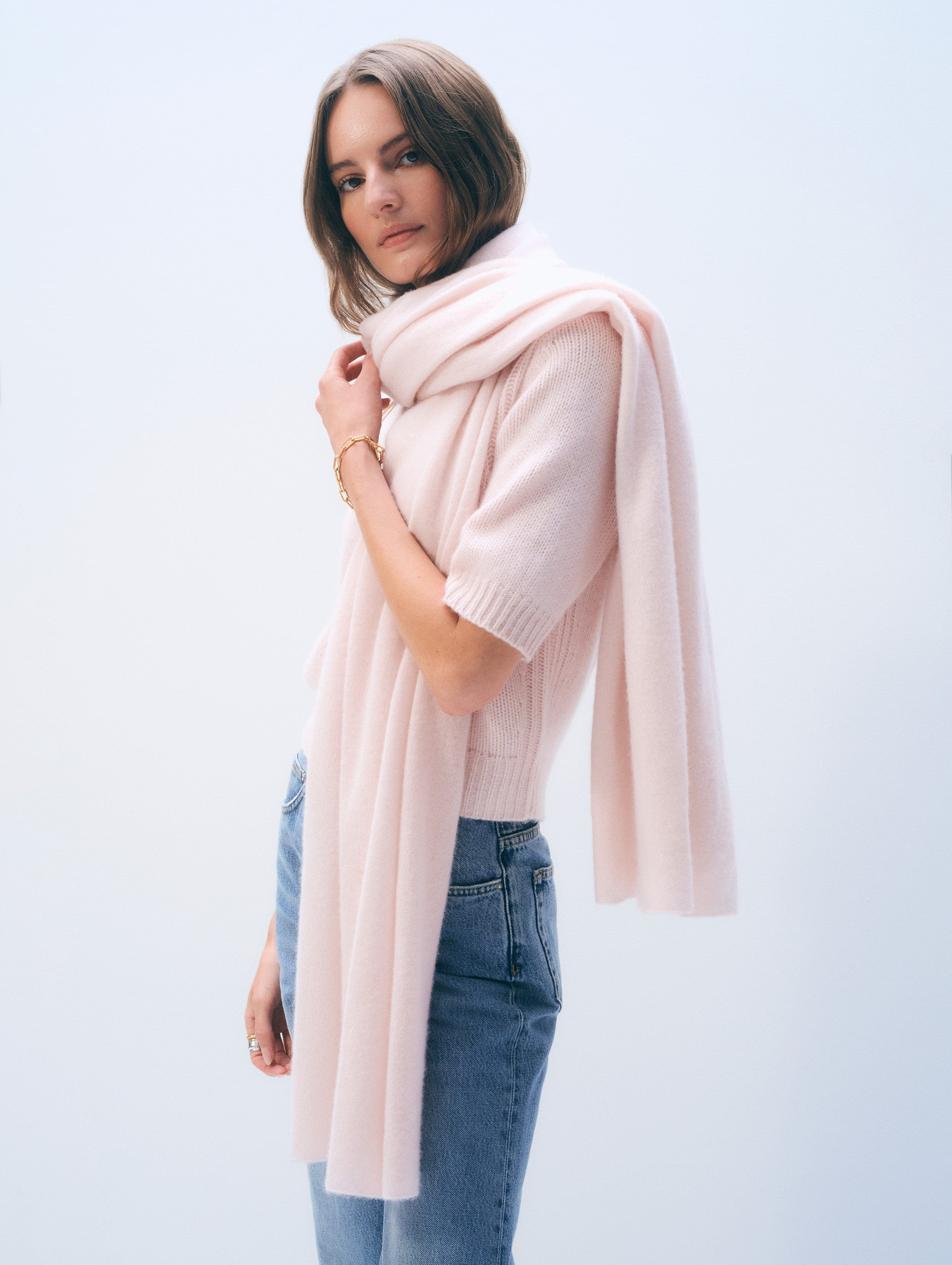 Cashmere Travel Wrap | Pink Sand | White and Warren