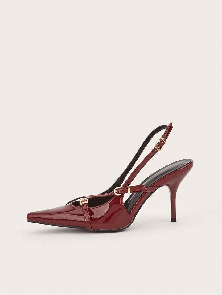Escarpins de talon haut mince avec pointe pointue et bride en T pour soirée de mariage, couleur ... | SHEIN