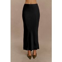Viviana Satin Maxi Skirt - Black | MESHKI US