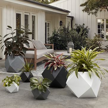 Faceted Modern Fiberstone Indoor/Outdoor Planters | West Elm (US)