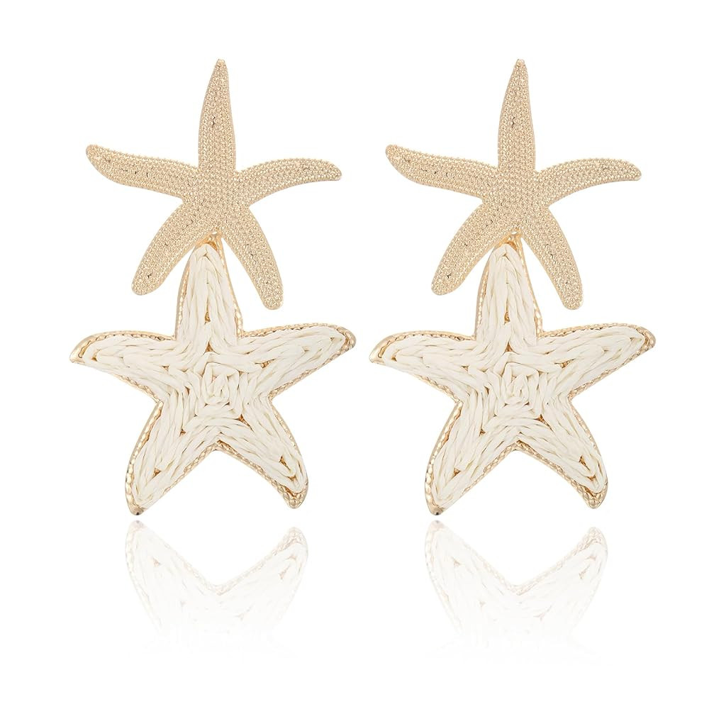 Raffia Starfish Earrings, Raffia Straw Wrapped Starfish Drop Dangle Earrings Summer Tropical Beac... | Amazon (US)