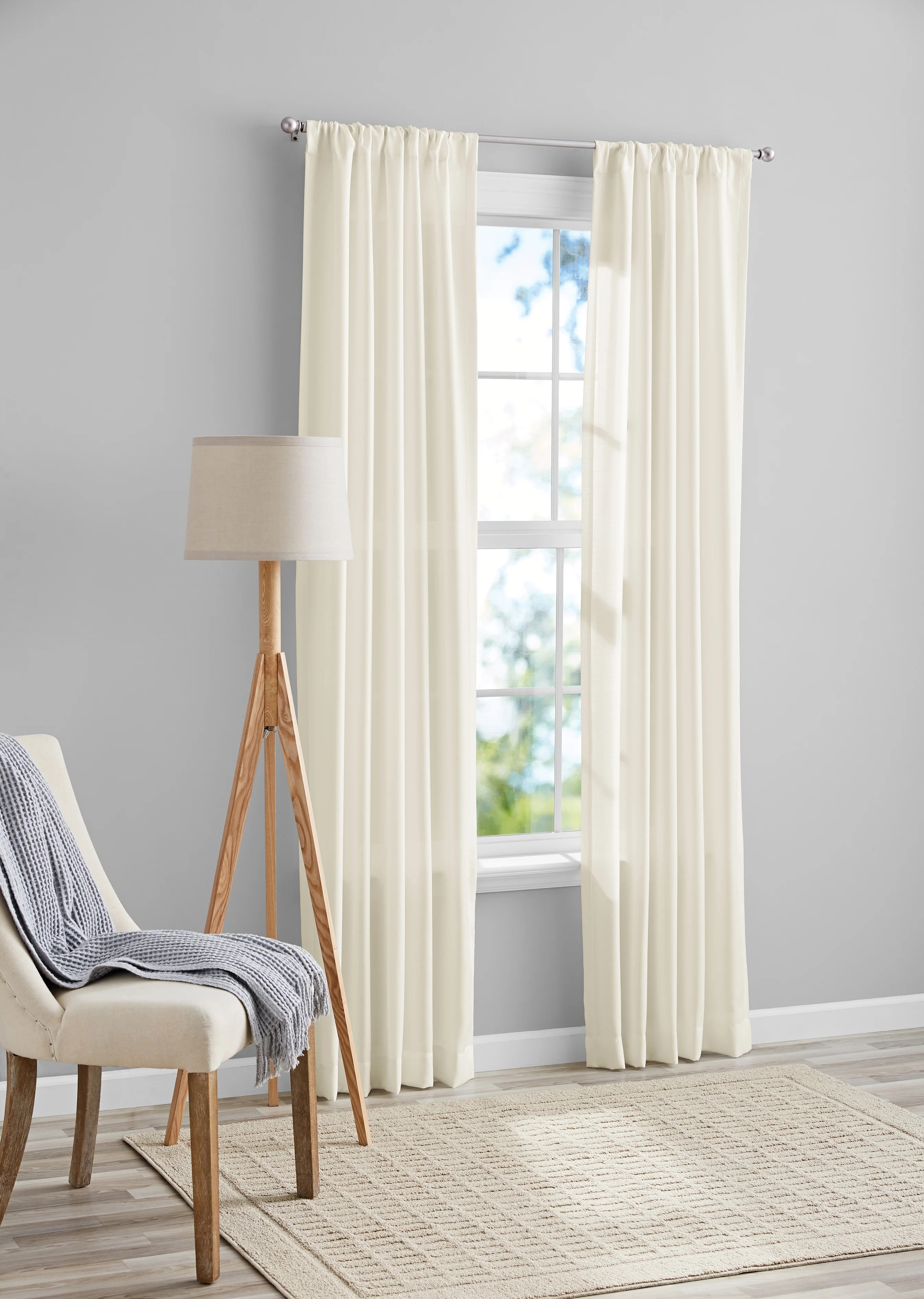 Mainstays Tille Solid Color Light Filtering Rod Pocket Currtain Panel Pair, Set of 2, White, 37 x... | Walmart (US)