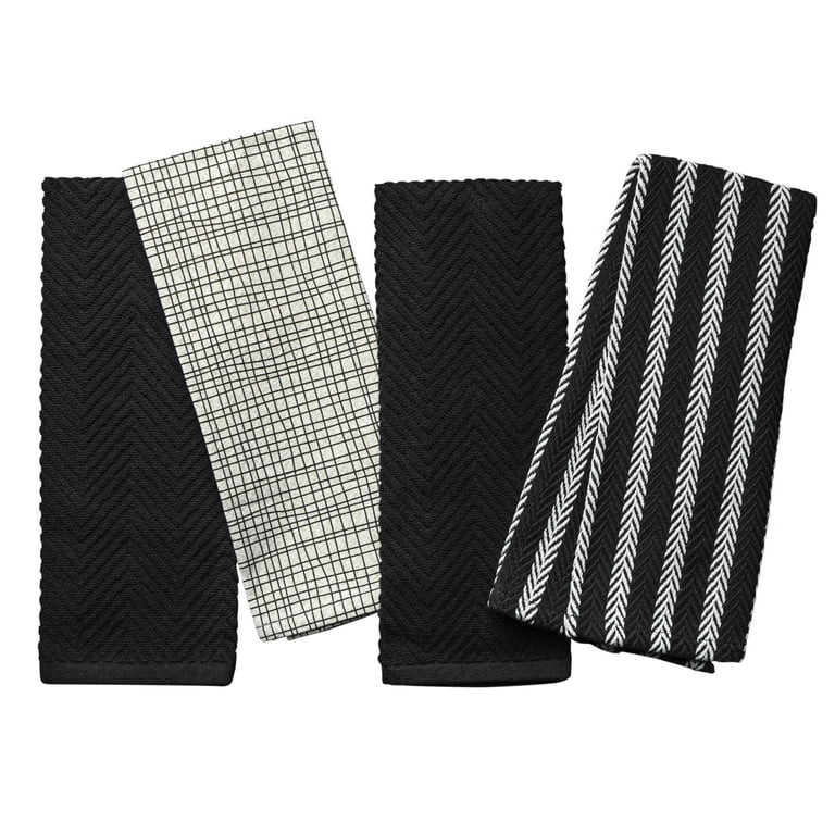Thyme & Table Kitchen Towels, Black and Gold Crosshatch, 4 Pack Set | Walmart (US)