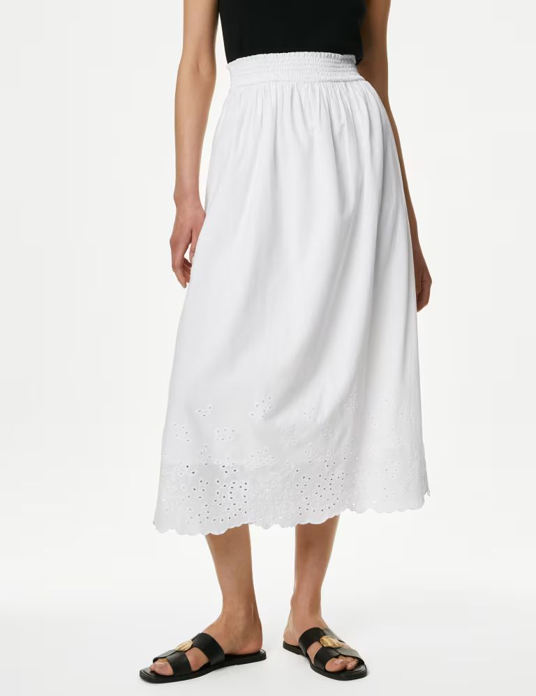 Pure Cotton Broderie Midi Skirt | Marks & Spencer (UK)