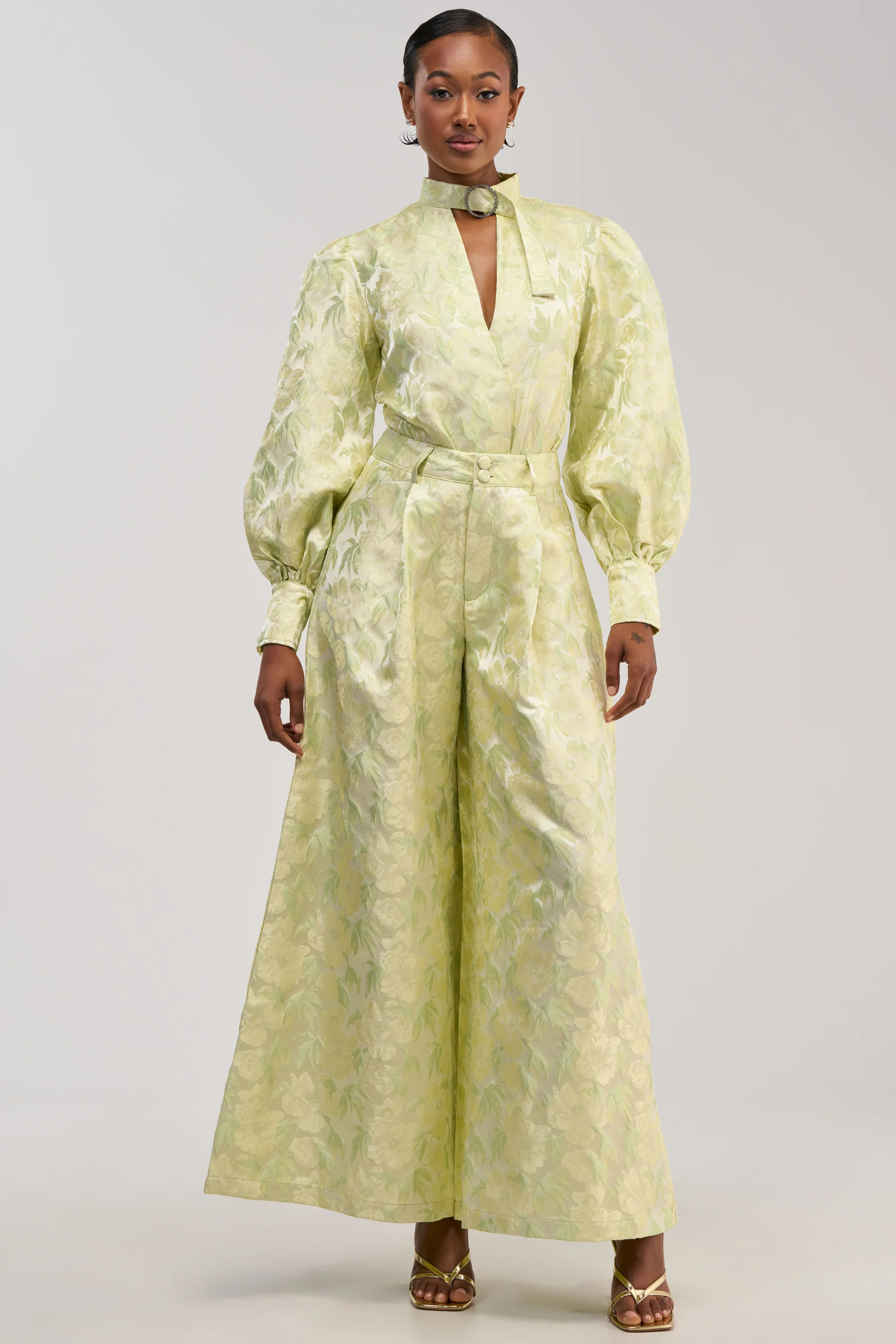 Shiny Wide Leg Trousers in Green | AKIRA | AKIRA