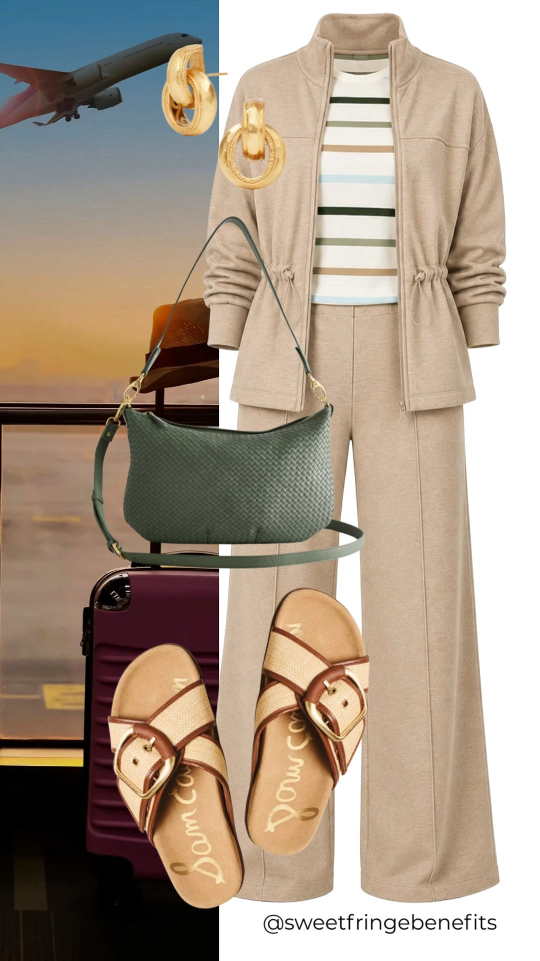 This neutral travel set makes airport days look polished without sacrificing comfort. The relaxed jacket and wide-leg pants pair perfectly with a striped tee, woven sandals, and a deep green bag for an easy, pulled-together travel look.

💡 LTK MADE EASY
❤️ Heart = Support my posts!
🔖 Save = Get sale & restock alerts
📋 Lists = Keep favorites organized
📲 Share = Send lists and products to a friend. Hello, Christmas List!
💬 Comment = Ask me anything about what I'm wearing.:-)

#LTKootd #LTKTravel #LTKOver40