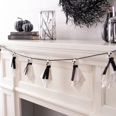 BOO White Ghost in Black Scarf Hanging Fabric Garland Banner Halloween Décor Prop | Wayfair Professional