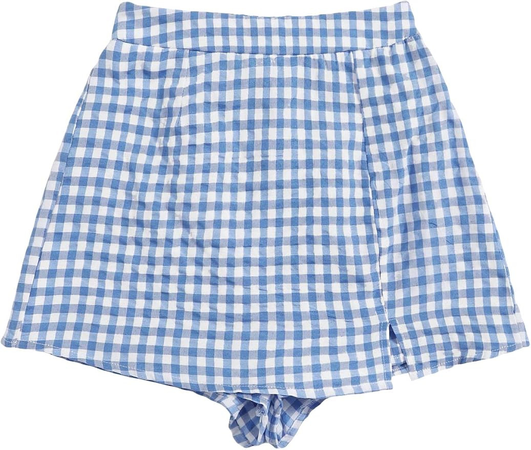 Amazon.com: WDIRARA Women's Contrast Binding Knot Side Mid Waist Asymmetrical Skirt Shorts : Clot... | Amazon (US)