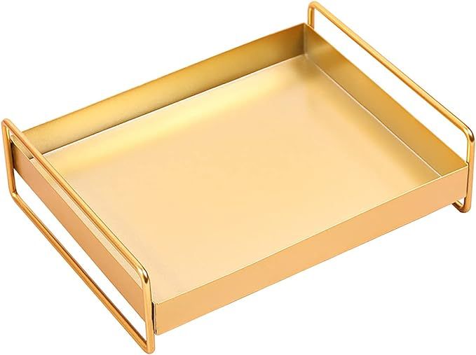 Gold Serving Tray Decorative - Metal High Stand Rectangle Organizer Tray with Handles for Decor V... | Amazon (US)