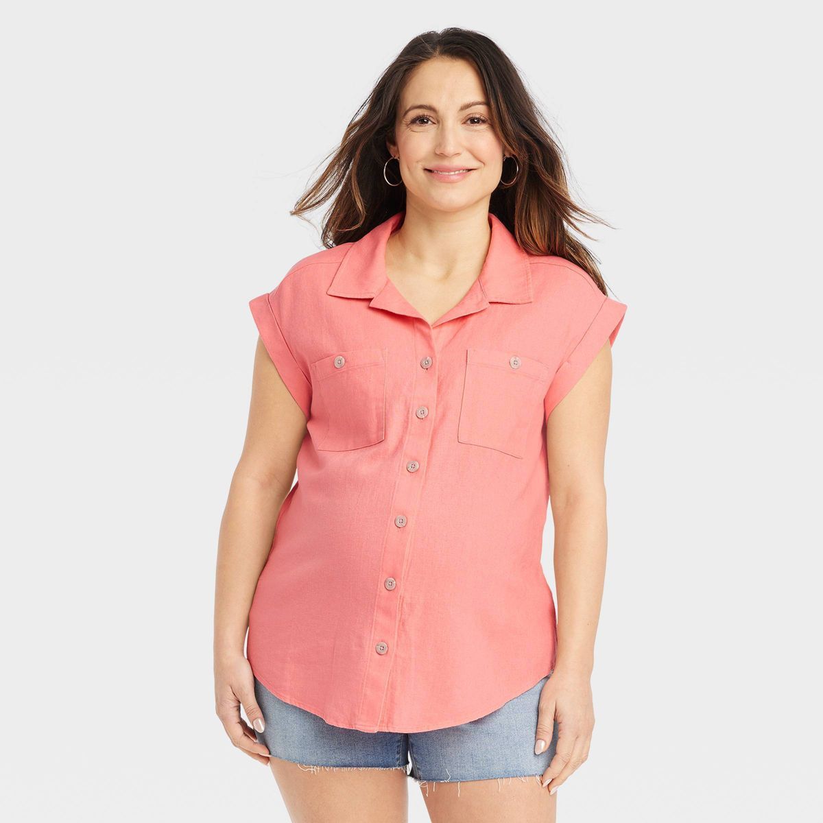Short Sleeve Linen Button-Up Maternity Shirt - Isabel Maternity by Ingrid & Isabel™ | Target
